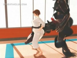 Hentai karate valdovė springimas apie a masinis manhood į 3d